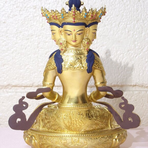 VAIROCANA BUDDHA EXQUISITE 8.5 INCH STATUE-Tibetan-4 Faces-Handmade Copper Metal - Picture 13 of 16